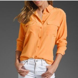 *SOLD* gorgeous Equipment orange 100% silk button-down blouse size Large